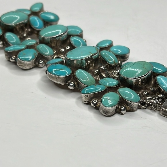 Huge Heavy Real Turquoise Polishes Stone in Full Silver 925 Clasp Bracelet - Picture 16 of 16